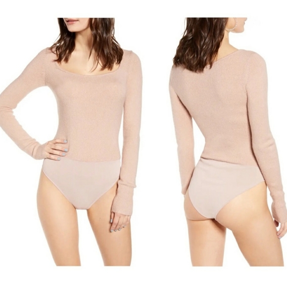 Leith Tops - Leith Square Neck Long Sleeve Sweater Bodysuit NEW